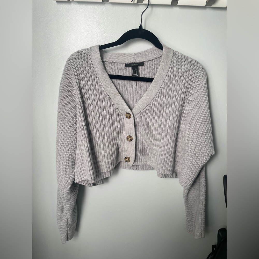 cropped grey cardigan